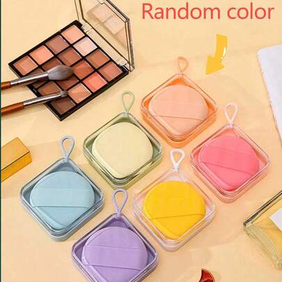 3pcs (Random Color) Diamond Shaped Hanging Ring Makeup Sponge Holder, Silicone Cushion Puff Container, Travel Portable Cotton Candy Dust-Proof Puff Case, Cosmetic Storage Box