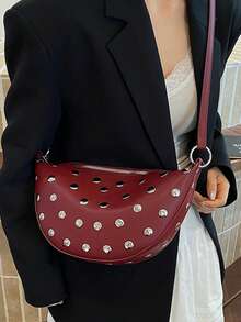 BAILEE Stylish, Solid-Colored PU Women's Handbag With All-Over Studs And A Saddle-Style Design. Perfect For Outfits And As A Gift. - Multicolor - View 6