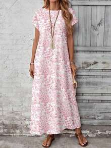 YHHEMERY ROSE Vestido largo de mujer estilo bohemio con estampado, cuello redondo, manga corta tipo murciélago, bajo acampanado, informal y multicolorYHH - Multicolor 2 - Ver 11