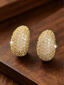 1 Pair Niche Design C-Shape Cubic Zirconia Stud Earrings, Fashionable Elegant Jewelry For Women - Model D - View 5