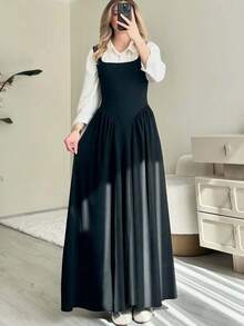 Nuevo vestido mujer verano 2026, cuello cuadrado, sensual, sin mangas, con pliegues, elegante y ajustado. - Negro - Ver 2