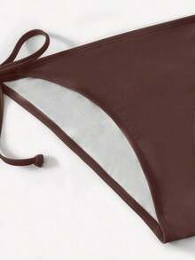Women's Simple Solid Color Swim Bikini With A Halter Neck And Cutout, Suitable For Beach Vacations And Summer. - Whole Grain Coffee - View 3