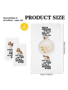 2条装巴塞特猎犬图案厨房毛巾，印有有趣的宠物语录，可爱宠物爱好者风格，可用作厨房擦手巾、茶巾，适合农舍厨房、家庭室内餐具擦干。 - 白色 - 查看 2