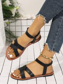 Women's Cross Strap Elastic Back Slingback Classic Sandals For Vacation And Daily Wear - Black - View 10