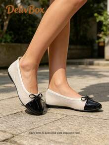 Schwarze Mesh-Ballerinas mit Schleife für Mädchen, atmungsaktive, praktische Pendlerschuhe - Schwarz und Weiss - Übersicht 6