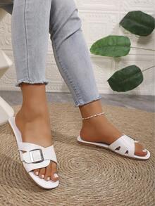 43 Size Flat Thong Sandals For Women, Square Toe, Casual, Outdoor, Beach, Summer, Multi-Color, Promotional Hot Selling Item, Suitable For Couples - White - View 3