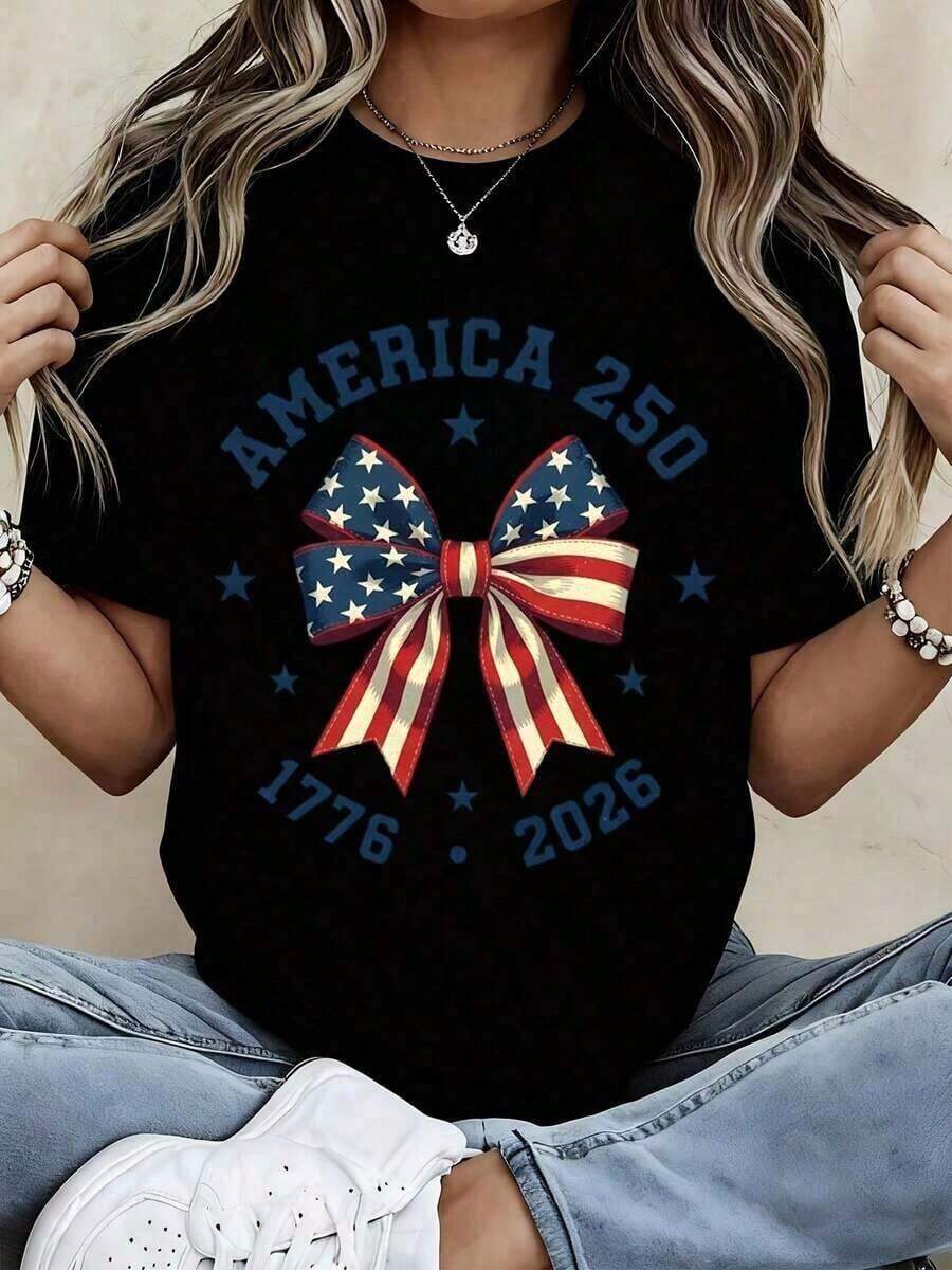 Camiseta Patriótica con Bandera de Arco "America 250 1776 2026" para Mujer, Blanca, Casual, para Celebrar el Bicentenario de EE.UU., Regalo de Cumpleaños, Camiseta Casual de Manga Corta con Cuello Redondo y Estampado para Mujer | Pascua y Día de San Patricio, Verano, Camiseta de Verano para Mujer con Estampado Casual, Cuello Redondo y Manga Corta | Easter & St. Patrick's Day,Independence Day blusa casual mujer playeras de mujer algodon - Negro - Ver 1