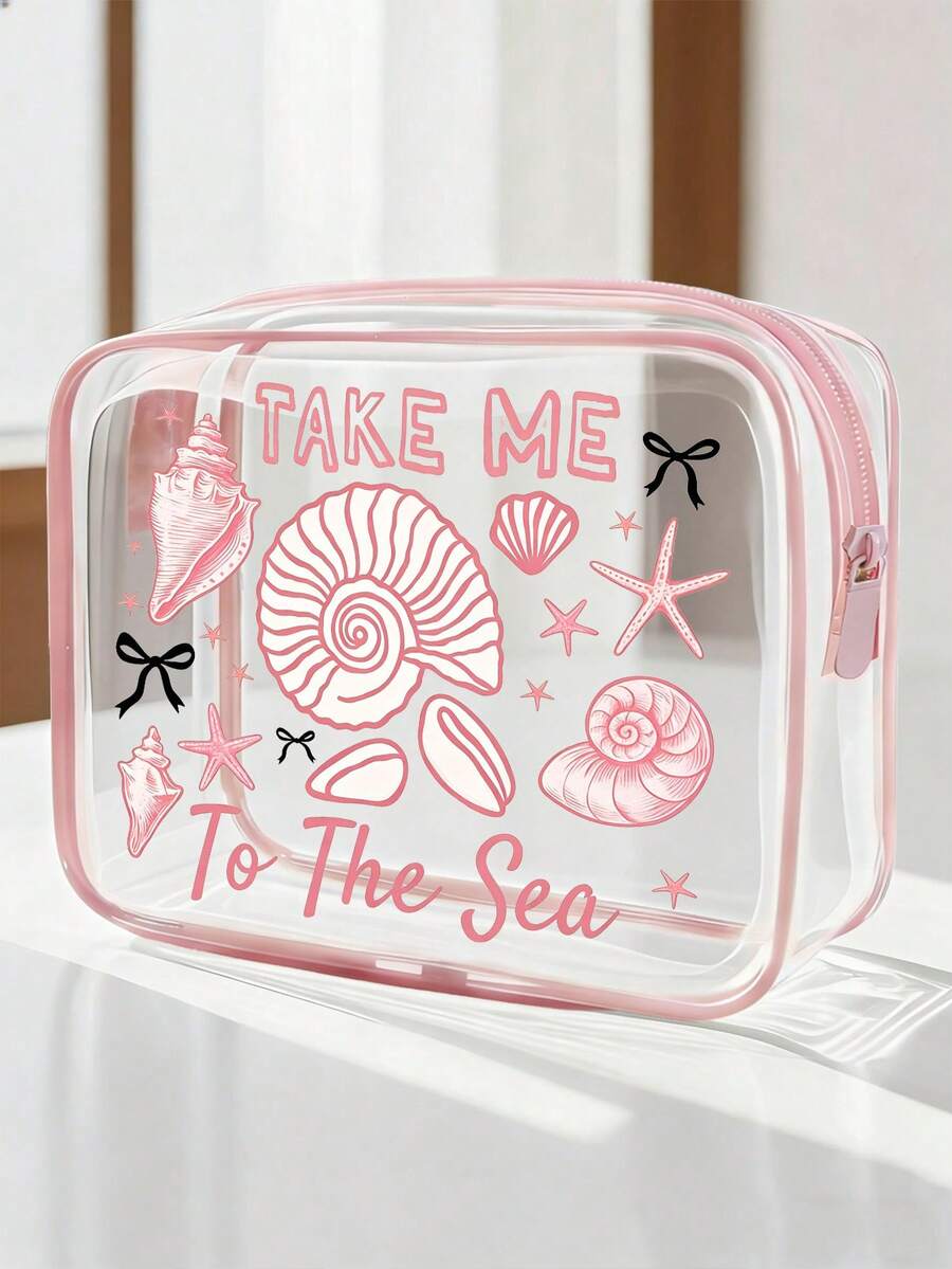 PVC Waterproof Beach Bag (Decorated With Shells And Bows) - PVC Toiletry Bag/Zippered PVC Travel Organizer. This Lightweight, Fade-Resistant Makeup Bag (Unisex) Can Be Used As A Portable Makeup Case, TSA Compliant, Travel Essential, And A Must-Have Accessory For Summer Travel. - Multicolor - View 1