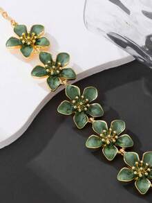 1pc Delicate Cherry Blossom Anklet, Niche Drip Oil Floral Design, Vacation Style Versatile Ankle Chain - Green - View 5