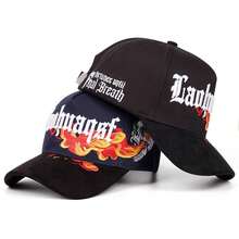 1 pieza Gorra de béisbol con bordado de calavera con letra gótica y llama, gorra curva de estilo callejero para papá - A - Ver 1