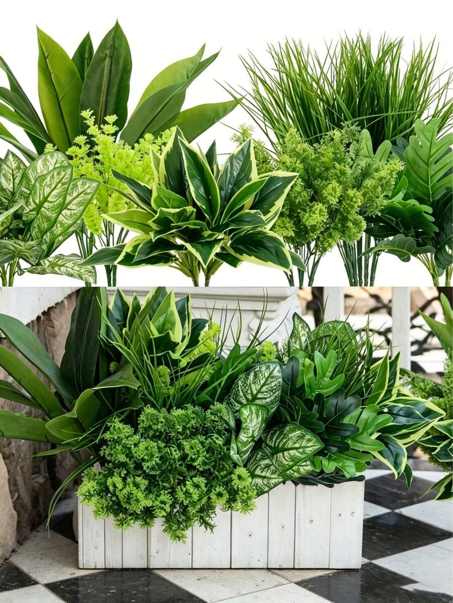 6pcs Artificial Flower Home Decor, Suitable For Outdoor Use, Faux Greenery. These UV-Resistant, Realistic Artificial Greenery Stems Can Be Arranged Freely. Suitable For Indoor And Outdoor Environments, Perfect For Home, Porch, Wedding Decoration. (1pc/6pcs)