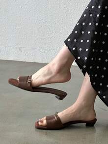 Giày sandal đế dày mũi vuông phong cách Pháp cổ điển, mẫu mới về, dép quai ngang gót trung bình cho nữ. - màu nâu - Xem 3