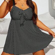 Swim Lushore Summer Beach Plus Size Polka Dot Knot Front Swim Dress - Celeste - Ver 4
