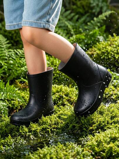 Girls' Fashionable, Black Color, Simple And Cute Rain Boots For Playing Fishing And Entertainment On Rainy Days, Comfortable Soft-Soled Water Shoes, Low-Top Stream Tracing Shoes, Rain Boots