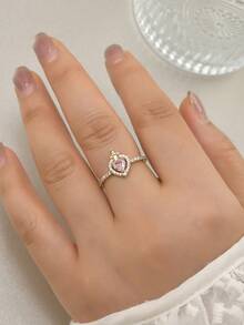 1pc Fashionable Heart Zirconia Open Ring, Sweet Luxury Gold Stackable Rings For Women, Y2K Style Pink & White Heart Zirconia Adjustable Gold Open Ring, Versatile Daily Wear, Multiple Styles Of Heart Drip Oil Rhinestone Rings, Gift For Girlfriend, Jewelry - Multicolor - View 13