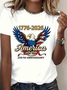 Women T Shirt America 250th Anniversary Eagle Flag Print Short Sleeve Casual Top Independence Day Celebration Apparel Su tejido duradero y de alta calidad es ideal para diversos proyectos de costura, ofreciendo un tacto suave y resistente. Además, es muy transpirable. Perfecta para primavera/verano, conjuntos de vacaciones y ropa de fiesta.Ropa De Mujer / Ropa De Mujer De Uso Diario / Blusas, Camisas Y Camisetas De Mujer / Camisetas De Mujer Ropa Deportiva Basicos Mujer Short Playeras Para Hombre - Blanco - Ver 1