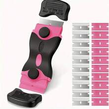 SOKANY Multifunctional Scraper Set, Adhesive Remover, Glass Scraper, Car Tint Tool. Includes 1 Pink Double-Head Scraper + 10 Metal + 10 Plastic Blades. For Floors, Glass, Kitchen, Grout, Home Decor, Outdoor Signs. A Cleaning Essential For Home & Pros. - Pink - View 10