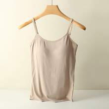 Top de tirantes mujer modal largo con copa, espalda descubierta, básico blanco - Caqui - Ver 1