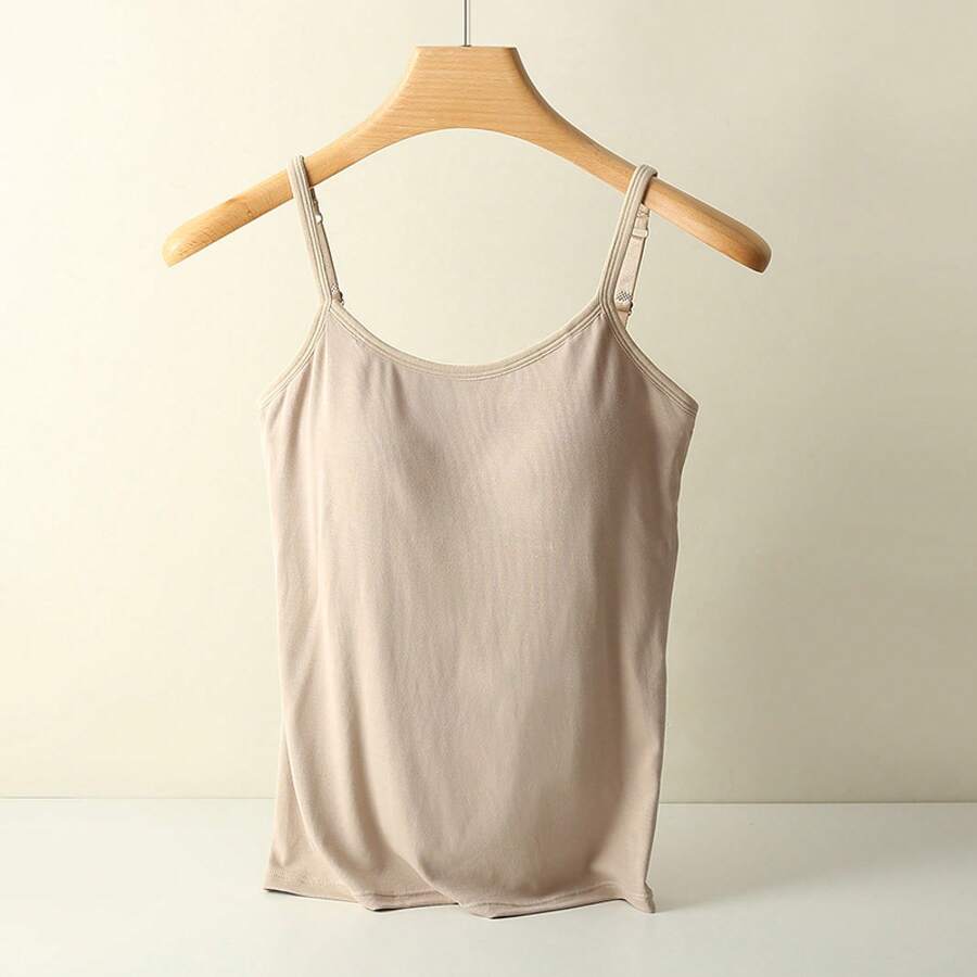 Top de tirantes mujer modal largo con copa, espalda descubierta, básico blanco - Caqui - Ver 1