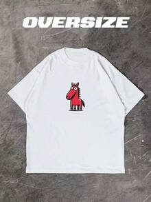 Camiseta de manga corta 100% algodón puro, con diseño de dibujos animados, linda, elegante, versátil, cómoda, holgada, moderna, de talla grande, única. - Blanco - Ver 10