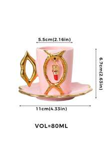 DearDali 2件組 (1杯+1碟) 200ml 歐式奢華鍍金陶瓷咖啡杯碟，創意金邊口紅吊飾設計，亮面裝飾茶杯，吸睛桌面裝飾，日常使用，齋月慶祝，送給朋友的有趣禮物 - 彩色 - 查看 2