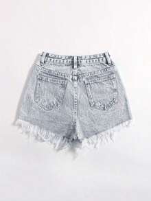 Pantalones cortos vaqueros casuales, estilo minimalista para uso diario - Gris Claro - Ver 2