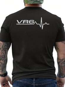 Sommer Engineerr6 Men's Graphic T-Shirt - Heartbeat Line Design With VR6 Text - Breathable Crew Neck T-Shirt - Casual Everyday Wear For Tech And Automotive Enthusiasts - Comfortable All-Season Clothing, Leisure Wear, Short Sleeve, Geometric Pattern, Loose And Comfortable For Summer. - Back - View 1