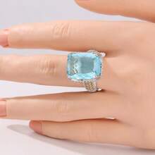 Fashionable Romantic Square Blue Ring, Exquisite Elegant Jewelry For Women, Versatile Party Accessory, Ideal Birthday/Anniversary Gift - Silver - View 5