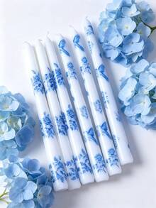9.84 * 0.87 英吋長條形白色與藍色香氛蠟燭,附丘比特與玫瑰圖案,具照明功能,適用於節日、裝飾、紀念品、生日、畢業禮物,可送給朋友、伴侶或家人以表達愛意 - 長桿 - 查看 6