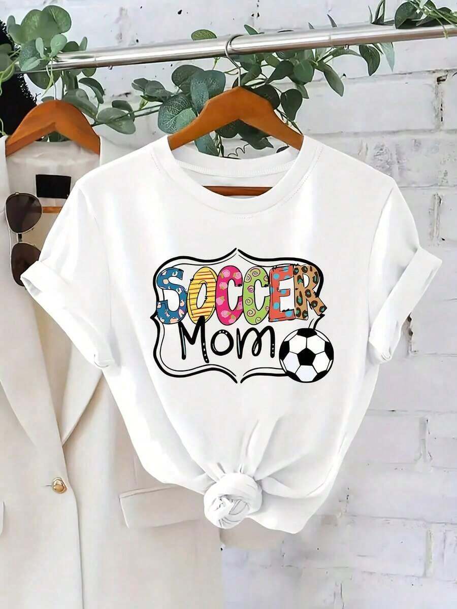 1 pieza de camisetas de manga corta populares de verano para mujer con estampados elegantes |     Corte relajado |     180g 100% Algodón - Blanco - Ver 1