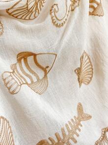 1pc Elegant Embroidered Underwater Creature Pattern Kimono/Sarong, Boho Style Women's Spring/Summer Beach Cover-Up, Lightweight Luxurious Shawl, Versatile Daily Wear & Gift - White - View 4