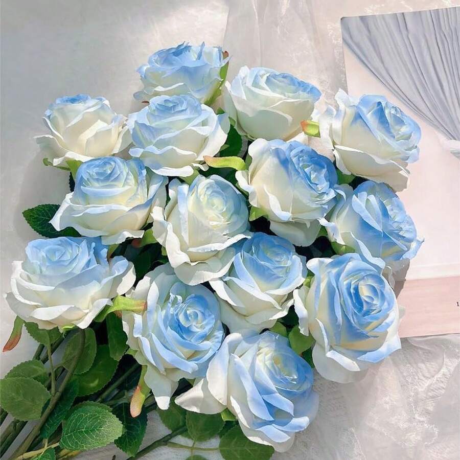 2/6/120件人造布製玫瑰花束,適用於各種節日、居家與戶外裝飾 - 藍色1 - 查看 1