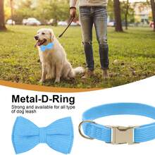 Corduroy Dog Collar With Dog Bow Tie, Soft Quick Release Basic Dog Collars For Small Medium Dogs, Large Dogs, Adjustable Dog Collar - Baby Blue - View 4