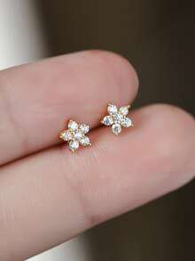 Bông tai bạc 925 đính đá Zirconia hình hoa mai tinh tế dành cho nữ. - Màu vàng - Xem 3