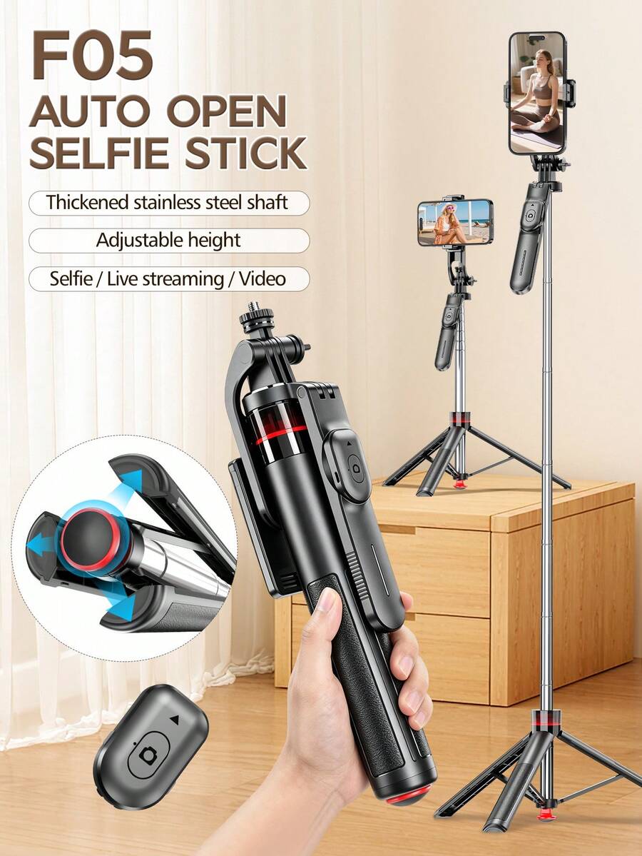 F05 Automatic Retractable Selfie Stick, Bluetooth Remote Control Tripod, 360° Panoramic Multi-Angle Shooting, Adjustable Height, Detachable Phone Holder, Compatible With IOS And Android, Travel Vlogging Live Streaming Accessory