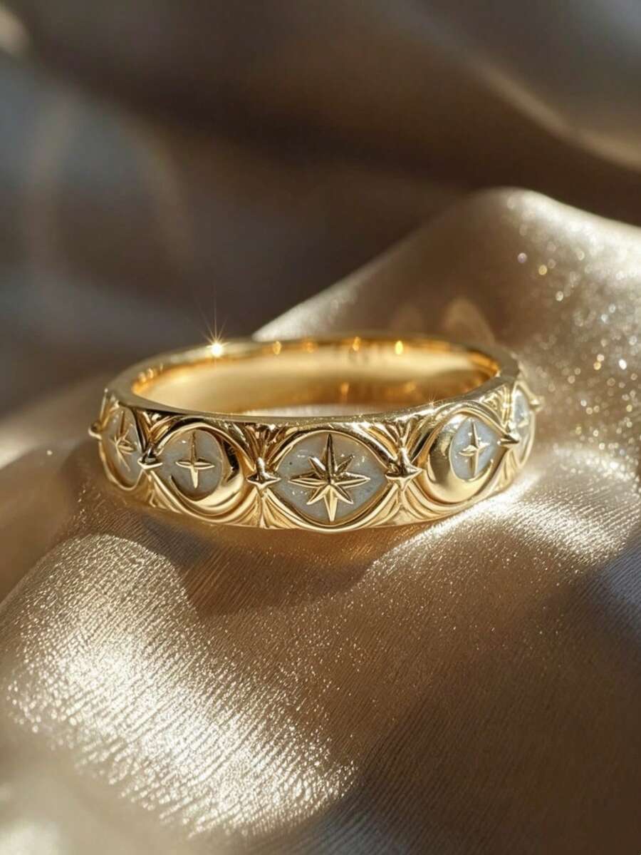 ZHIXUN 1pc Vintage Starry Moon Ring, Suitable For Daily Commuting, Light Social Gatherings, Anniversaries, Holiday Gift Giving, And Other Occasions - Ring - View 1