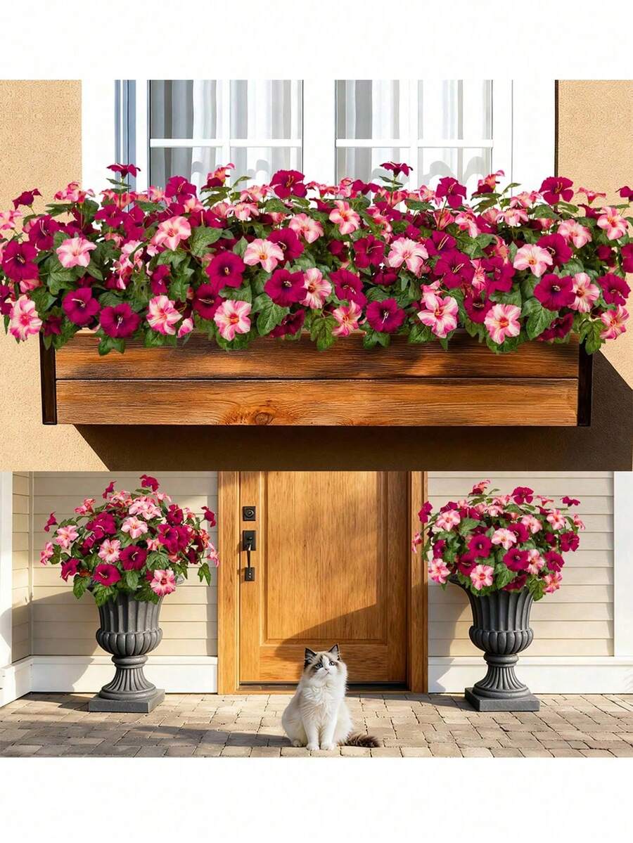 1 pieza Flor de Petunia miniatura realista, resistente a los rayos UV, no se desvanece, decoración floral de seda, adecuada para jardín de primavera, balcón, patio, porche, jarrón, boda, fiesta de cumpleaños, sala de estar, escritorio de oficina, decoración del hogar interior y exterior - Multicolor - Ver 1