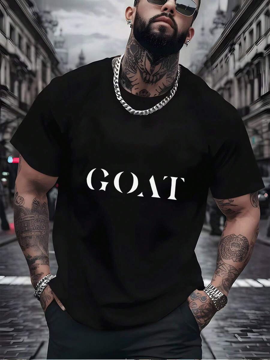 Camiseta unisex de manga corta, camiseta para hombre con estampado de GOAT - Camiseta casual de manga corta con cuello redondo y estampado de GOAT, adecuada para el gimnasio y uso casual. |   Lavable a máquina, corte regular para - |   Adult Male Casual Wear (GOAT)playeras hombre,spiderman,, mujer,romwe men,boho chic,maestras regalos,camiseta para mujerconjuntos curvy para mu,y2k, - Negro - Ver 1