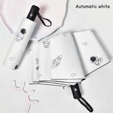 1pc New Summer Umbrella, Student Manual 3-Fold Compact Umbrella, Sky & People Series UV Protection - As Shown - View 9