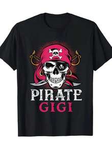 1 pieza, camiseta de manga corta con cuello redondo y estampado del pirata Gigi, top deportivo casual ligero y transpirable, regalo para el Día del Padre y el Día de la Madre.camisa blusa casual mujer blusa elegante mujer ofertas conjunto de mujer chamarras para dama playeras deportivas para mujer top deportivo mujer top de mujer  flash oferta - Negro - Ver 6