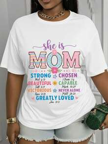 Camiseta de corte holgado con cuello redondo y mangas cortas con una estrofa que rinde homenaje a las madres, perfecta para el uso diario y la moda de las redes sociales, ropa divertida de la cultura pop, fácil de lavar, adecuada para cualquier temporada - Blanco - Ver 2