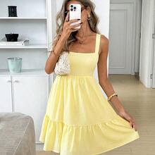 Square Neck Backless Bow Tie Ruched Multi-Layer Ruffle Hem A-Line Pinafore Dress, Crepe Fabric, Casual Relaxed Elegant Office Commute Resort Spring Summer Dress For Women Yellow Sundress Women Yellow Summer Dress Women Casual Sundress Sexy Sundress Summer Dresses For Women Casual Dresses For Women Cute Dresses For Women Sundress For Women Women's Dress Women's Summer Dresses Summer Outfits For Women Dress Women Sundresses Best Selling Dresses Cute Summer Dress For Women Sundress For Women Classy - Amarillo - Ver 2