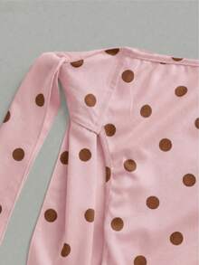 Vestido corto de verano de lunares en color claro con tirantes de lazo, asimétrico y sin mangas, de unicolor y elegante para mujer - Rosa - Ver 4