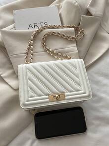 2024 New Korean Fashion Embossed Rhombus Letter Casual Handbag, Netizen Simple Shoulder Crossbody Square Bag For Women - White - View 5