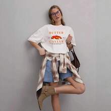 Camiseta de algodón 100% de estilo lindo, estilo BF, retro americano, casual, moderna, cómoda, holgada y versátil para el verano. - Blanco - Ver 5