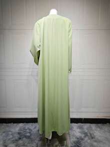 Hafizah Fresh Light Green Women's 3D Lace Trim Long Cardigan, Elegant Soft Commute Casual Versatile Long Robe - Light Green - View 5