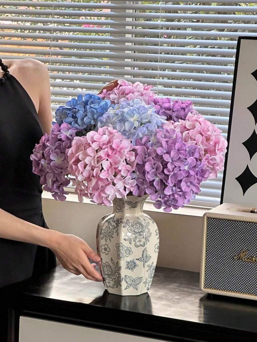 1 Piece Of Artificial Hydrangea, Silk Flower, Fake Flower, Fake Hydrangea, Flower Arrangement, Home Decoration, Wedding Decoration, Party Supplies, Centerpiece, Bouquet, Artificial Flower, Emperor Flower, Decoration, Artificial Flower - Multicolor - View 1