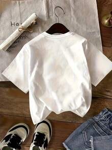 Camiseta de manga corta informal para mujer, ideal para la comodidad casual en primavera y verano, con estampado de letras de arándanos estilo caricatura, versátil y linda. - Albaricoque - Ver 2