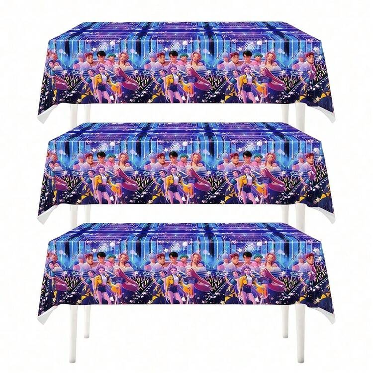 1pc Girl Group Theme Party Tablecloth, Birthday Party Decoration, Disposable PE Tablecloth, Suitable For K-Pop Fan Party Decoration Tablecloth, Suitable For Fan Gatherings, Birthday Parties And Other Occasions, Creating A Unique And Joyful Decoration - Multicolor - View 2