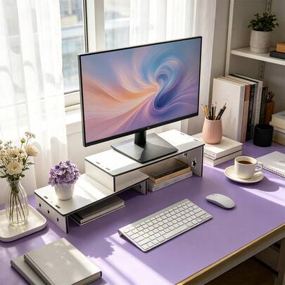 1pc Adjustable & Ergonomic Computer Monitor Riser Stand, Multilayer Storage Design, Desk-Top Organizer, Multi-Functional Display Holder
